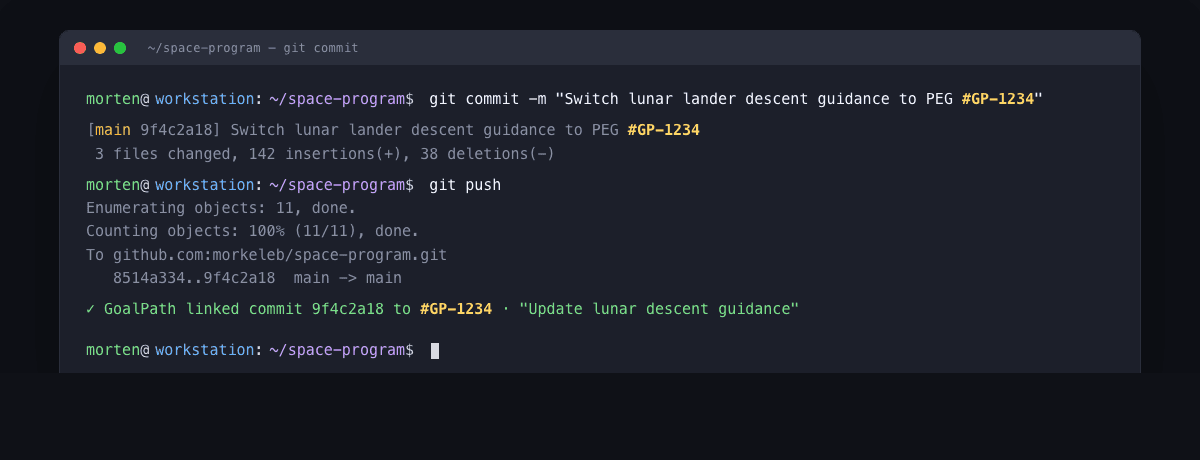 Your AI coding assistant can now tag commits to GoalPath items